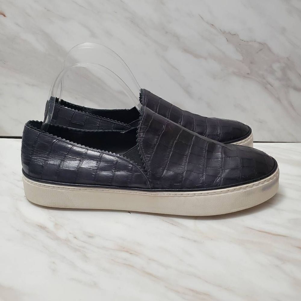 Stuart Weitzman Black White Leather Slip On Sneakers Size 9